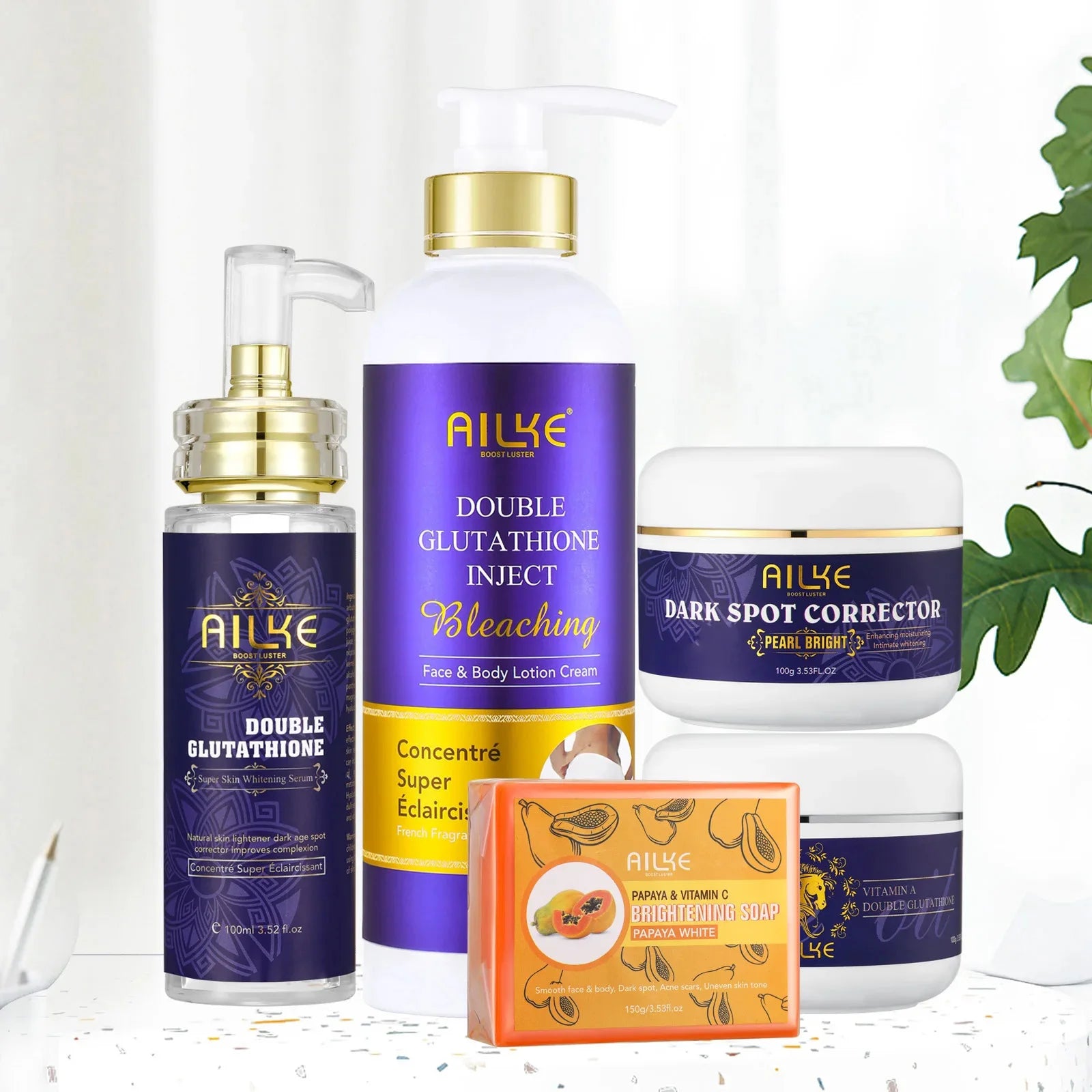 AILKE Double Glutathione Whitening Daily Skin Care, Clean Skin, Lightening, Even Toning, Remove Melanin, For All Skin Types