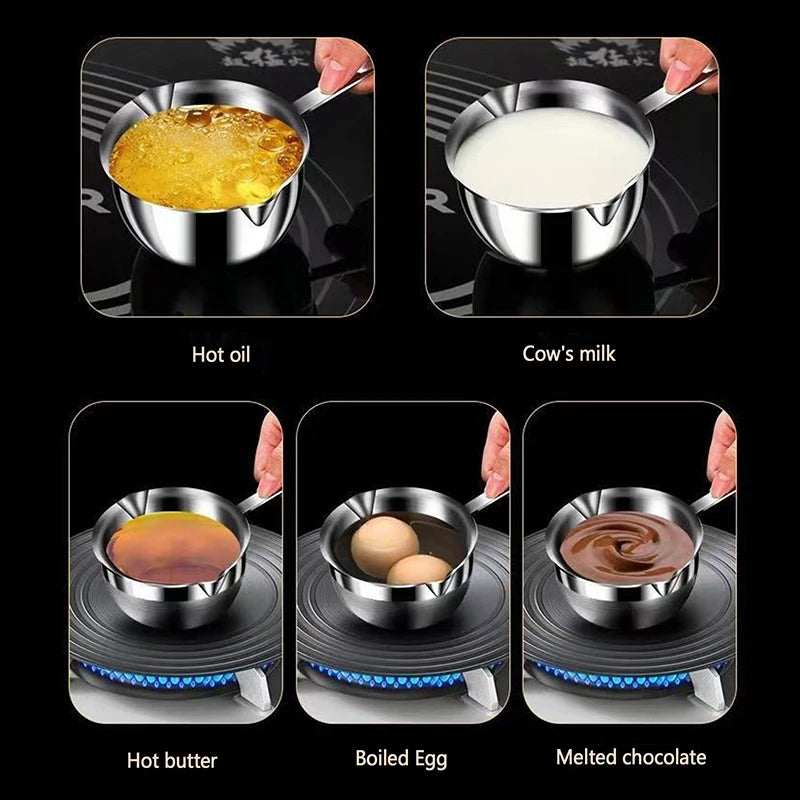 300ML Small Milk Pots Stainless Steel Hot Oil Skillet Household Oil Heater Sauce Pans Kitchen Spice Tool