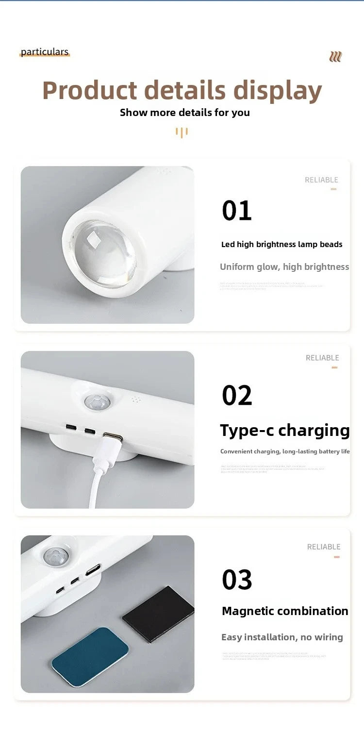 Smart RGB Gradient Night Light Wall Lamp for Bedroom Bathroom Magnetic Motion Sensor Rechargeable Closet Garden Home Decor