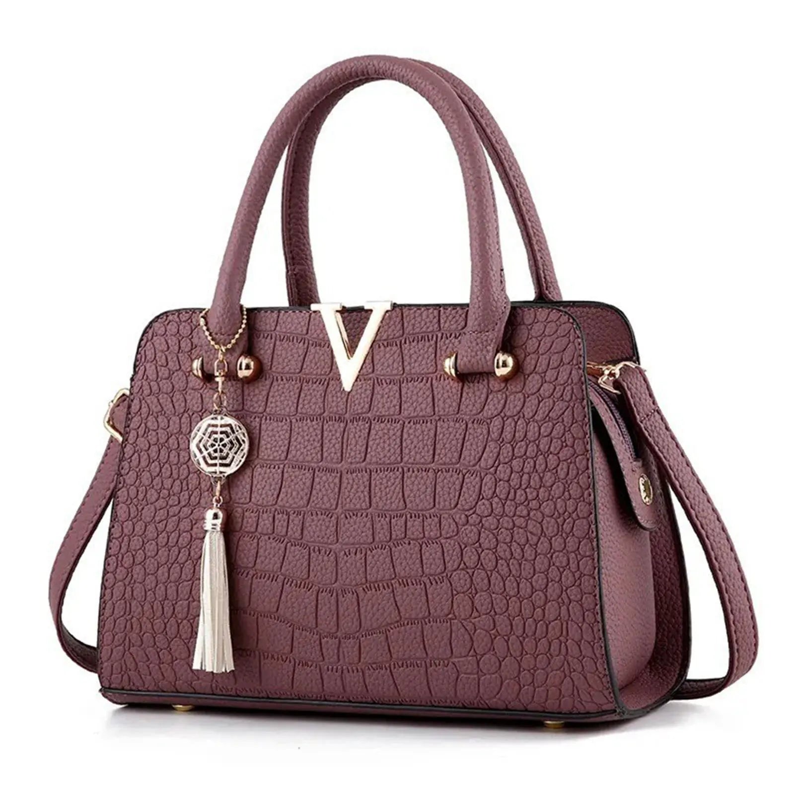 Women's Crocodile-Print Handbag New PU Leather Tassel Shoulder Bag Large Capacity Handle Bag Lady Purse For Outdoor Shopping