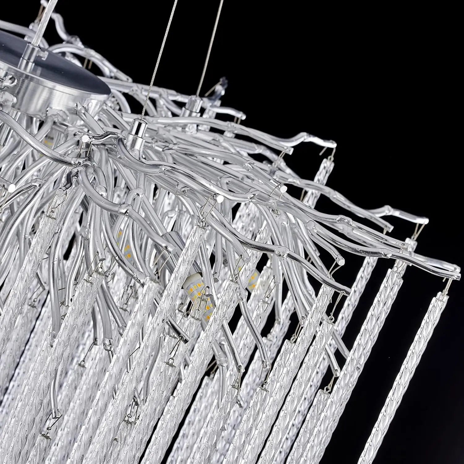 Long Crystal Branch Chandeliers For Dining Room Kitchen Table, Modern Black Crystal Hanging Chandelier Living Room Bedroom