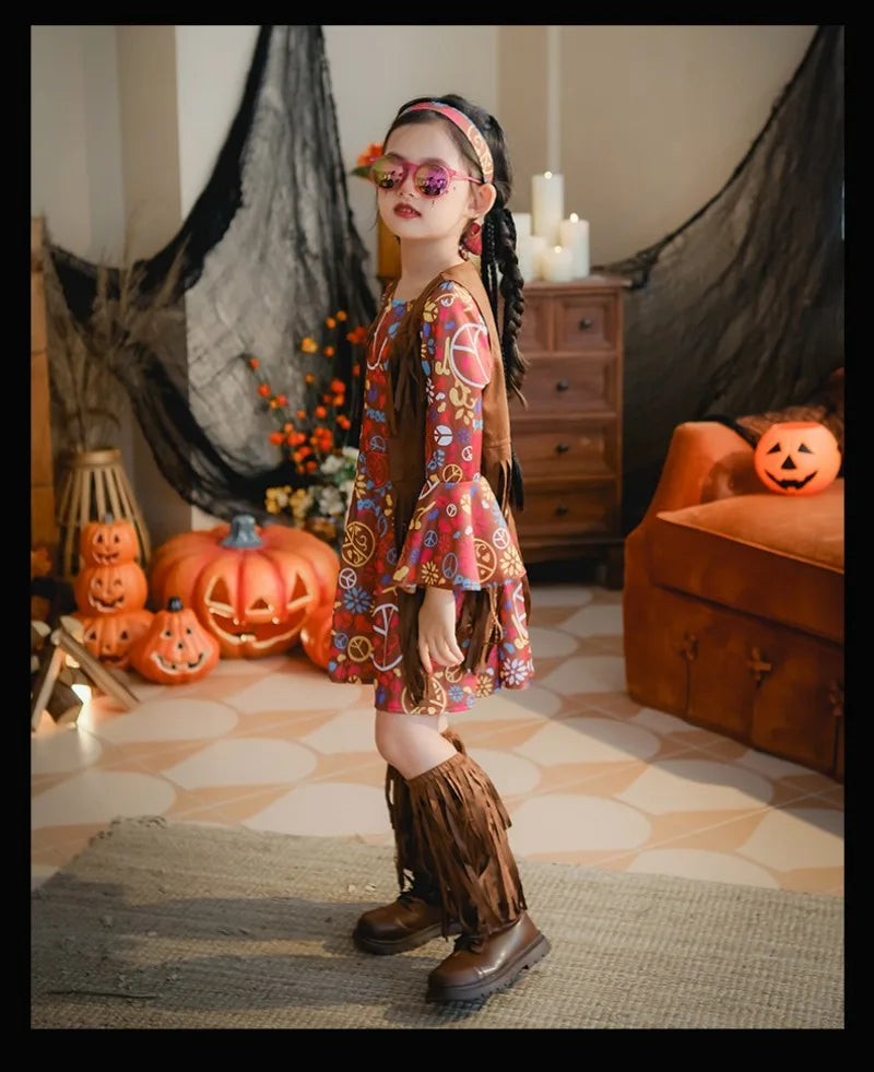 European and American Girls Dress Retro Hippie Vintage Style 70s Disco Party Costume Halloween Cosplay Outfit Stage Performance