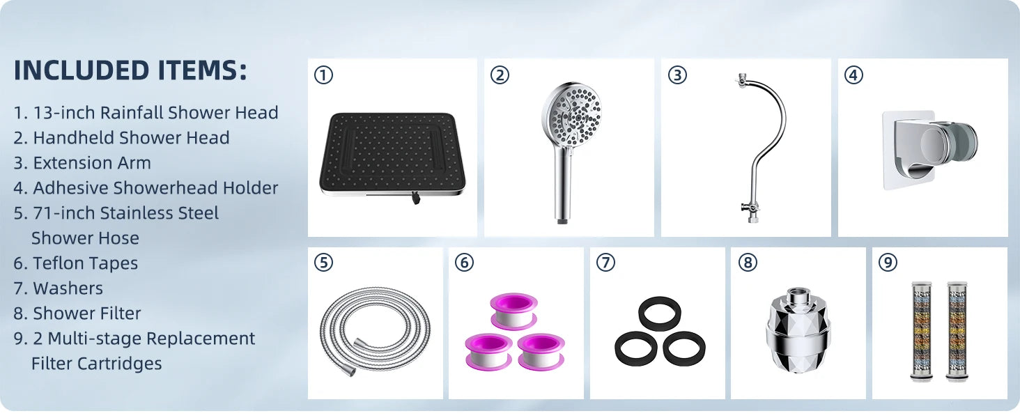 Upgraded 5-spray 13'' Shower Head, High Pressure Rainfall Shower Head, Dual Showerhead Combo with 10-mode Handheld Spray