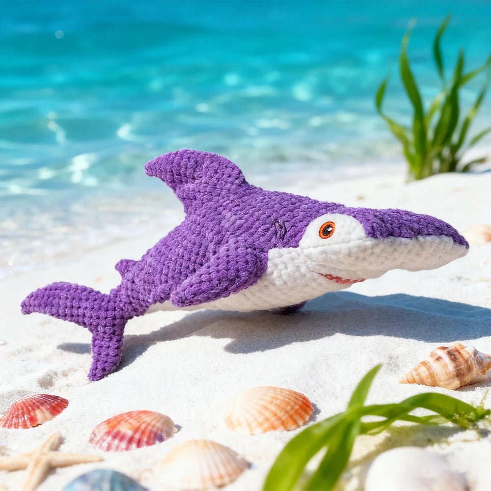 Pet Bite-Resistant Plush Interactive Toy with Sound, Shark-Shaped, Suitable for Large, Medium, and Small Pets Such as Cats and Dogs, Double-Layer Fabric, Built-In Airbag