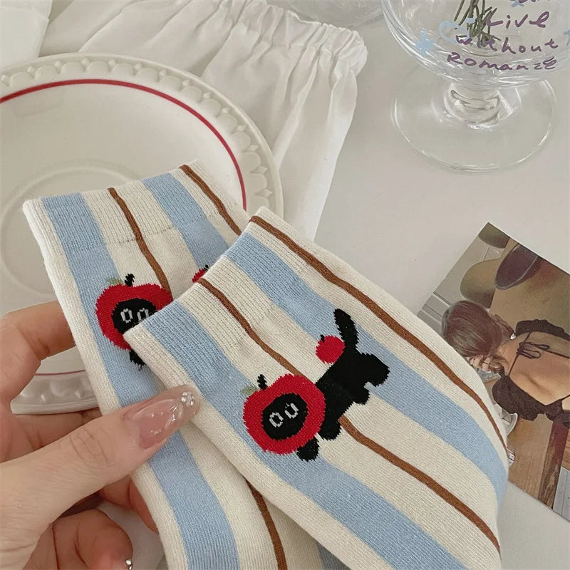Socks For Women Cute New Novelties Fashion Cotton Breathable Funny Socks Female Casual Long Preppy Style Cartoon Socks Striped