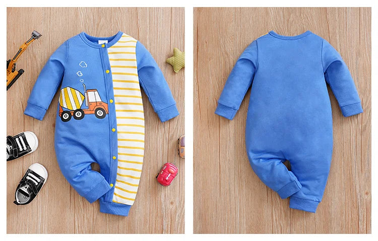 Newborn Baby Clothes 0-12 Months blue car stripe print Long Sleeve Footies Toddler Boy Clothes Kids Jumpsuit Pyjama Bebe