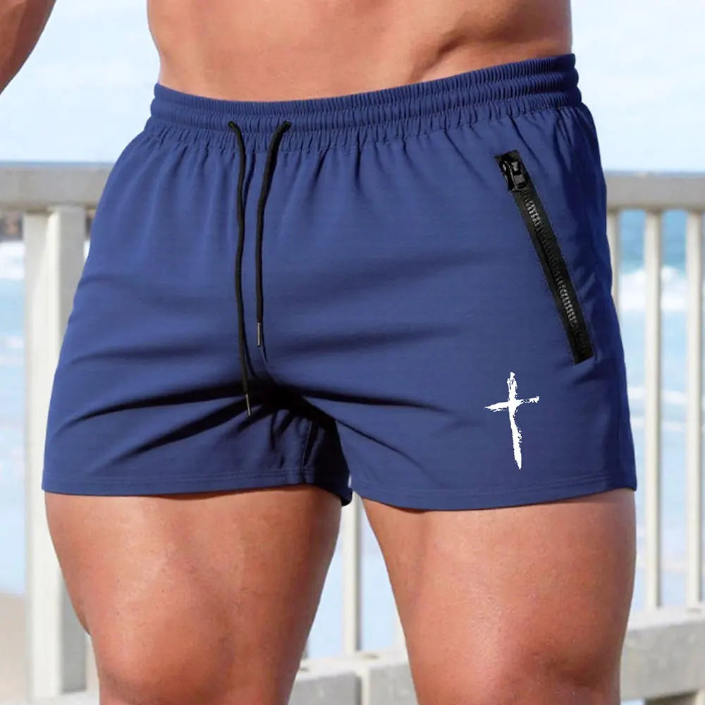 Men's Swimming Trunks Summer Gyms Fitness Bodybuilding Men Cross Print Beach Shorts Boxer Trunks Men Running Sport Sportwaer