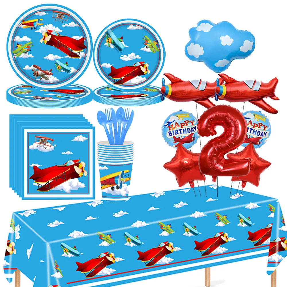 Airplane Birthday Party Supplies Plane Party Paper Plates Napkins Balloon Airplane Tablecloth Tableware for Baby Shower Decors