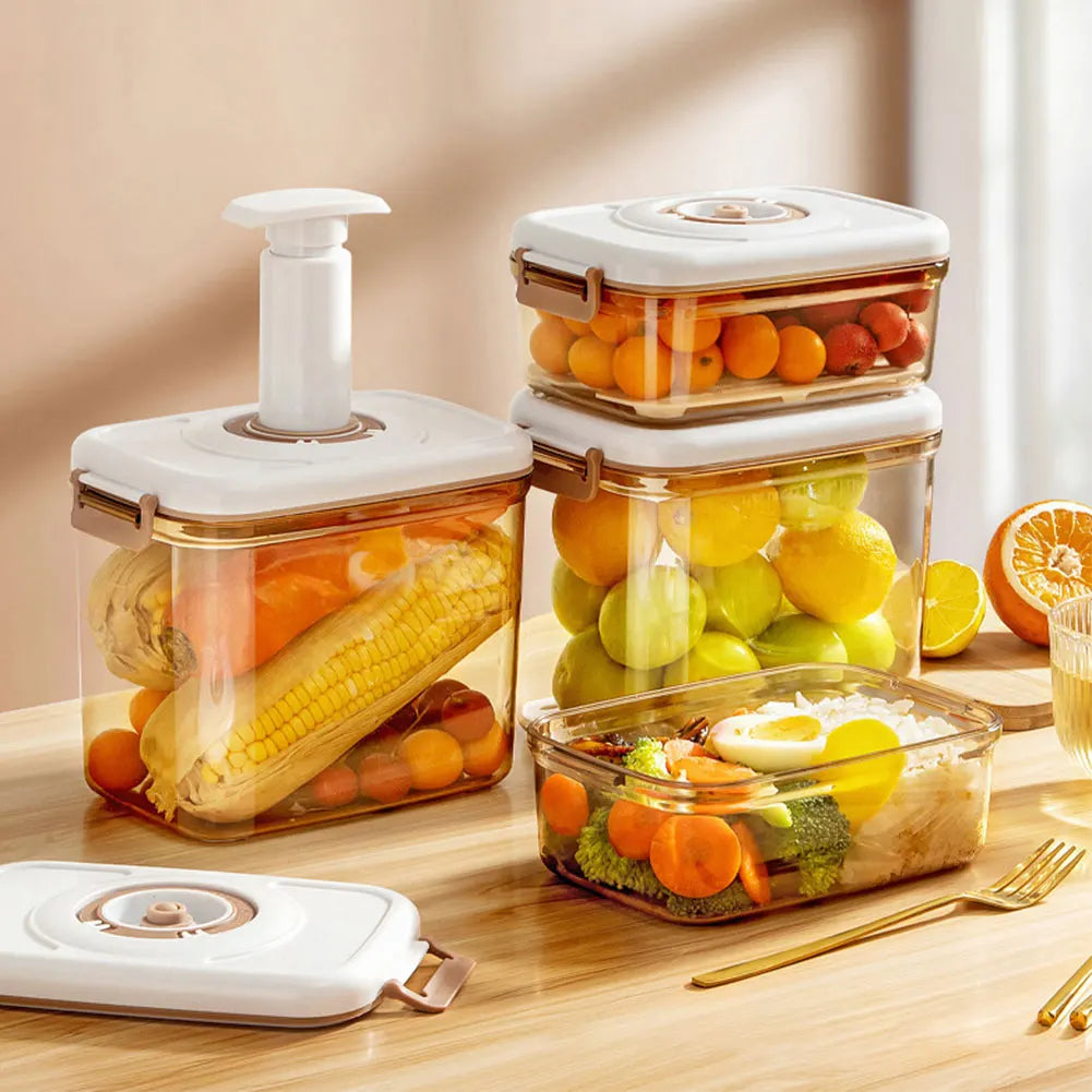 Vacuum Food Storage Container with Vacuum Pump Refrigerator Food Preservation Box with Removable Drain Plate Kitchen Storage Box