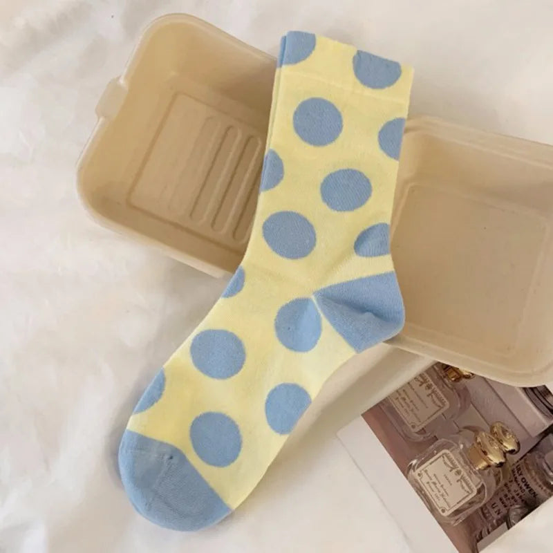 Ladies Socks For Girls Polka Dot Socks Women Black White Cute Kawaii Harajuku Socks Cotton Happy Funny Casual Short Sock Woman