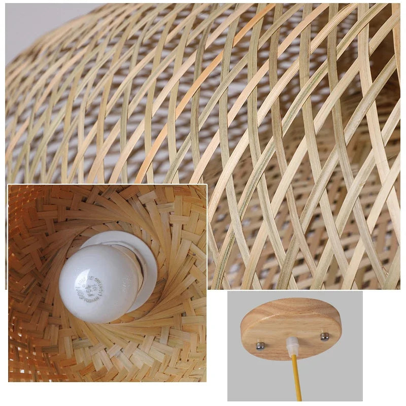 Handmade Vintage Bamboo Pendant Lamp Lustre Restaurant Café Chandeliers Wood Base E27 Lighting Hotel Bedroom Classic Home Decor