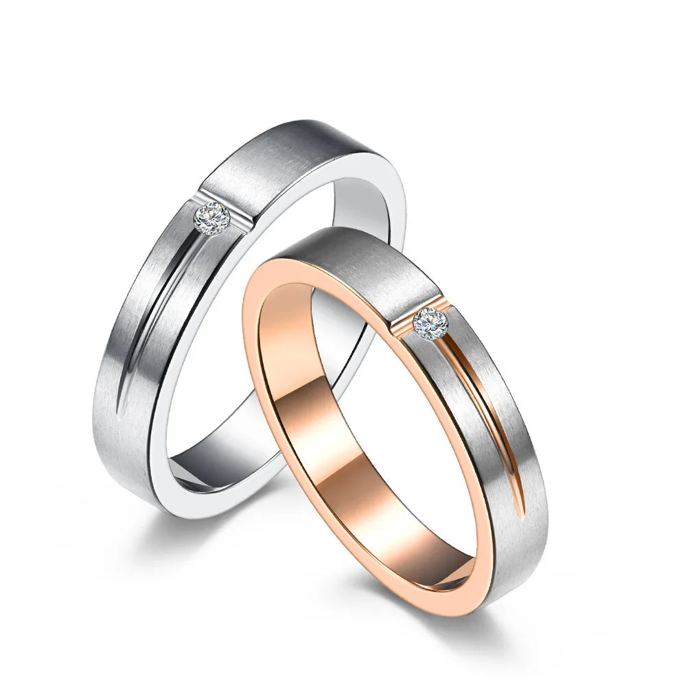 Romantic Couple Ring 100% Pure 925 Sterling Silver Ring Zircon Rose Gold & White Color Wedding Rings For Lovers Women Men