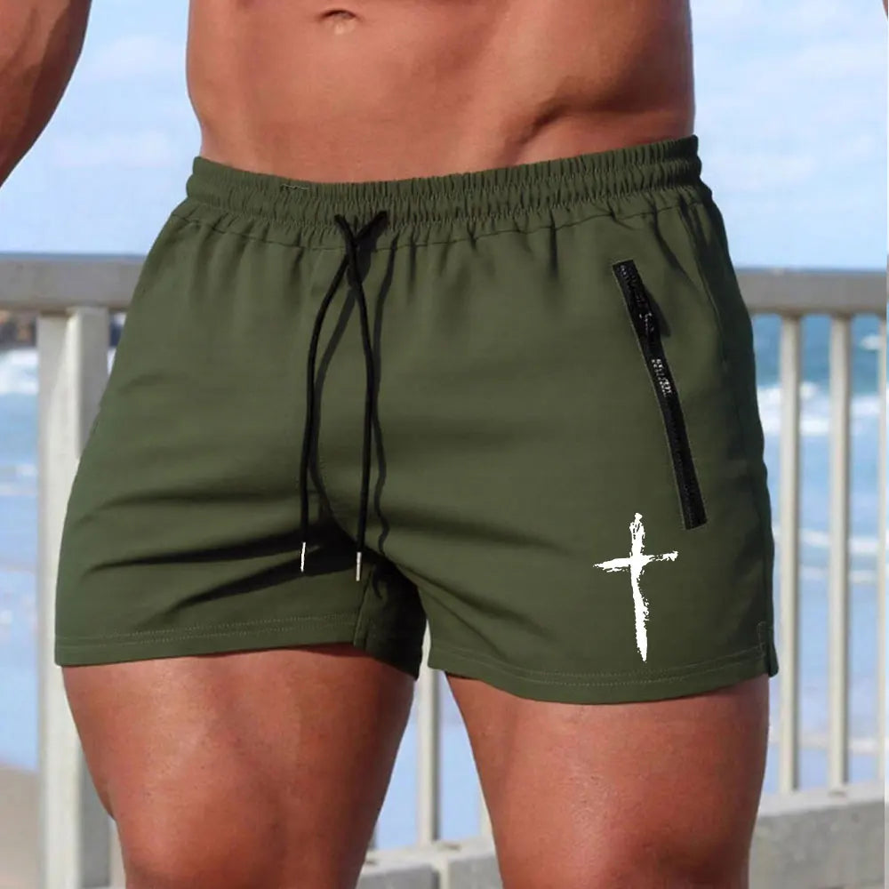 Men's Swimming Trunks Summer Gyms Fitness Bodybuilding Men Cross Print Beach Shorts Boxer Trunks Men Running Sport Sportwaer