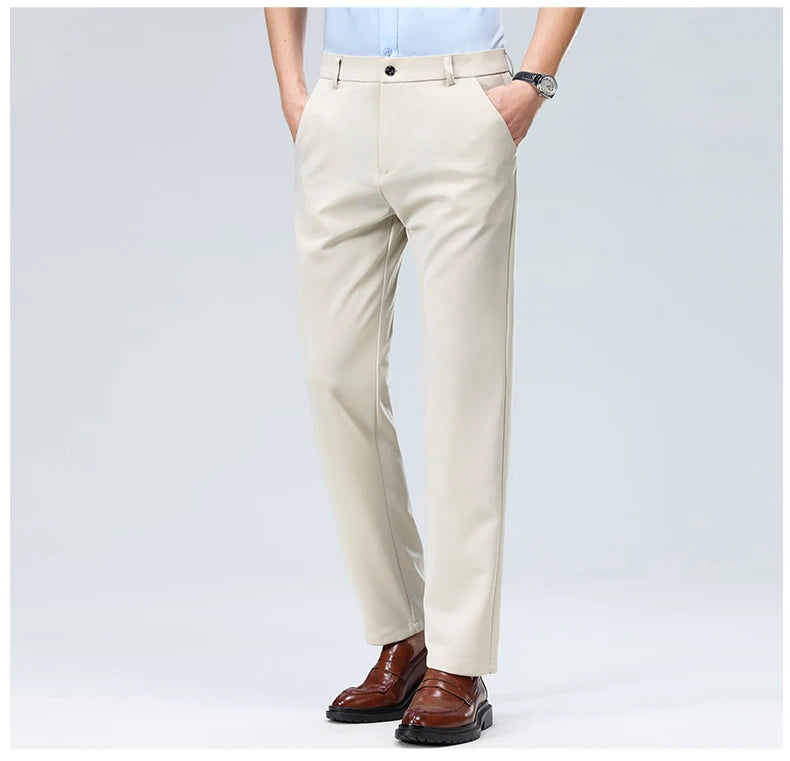 Men Suit Pants Light Thin Elastic Slim Fit Dress Pants Business Solid Casual Straight Leg Trouser Men Clothing Oversize 29-42