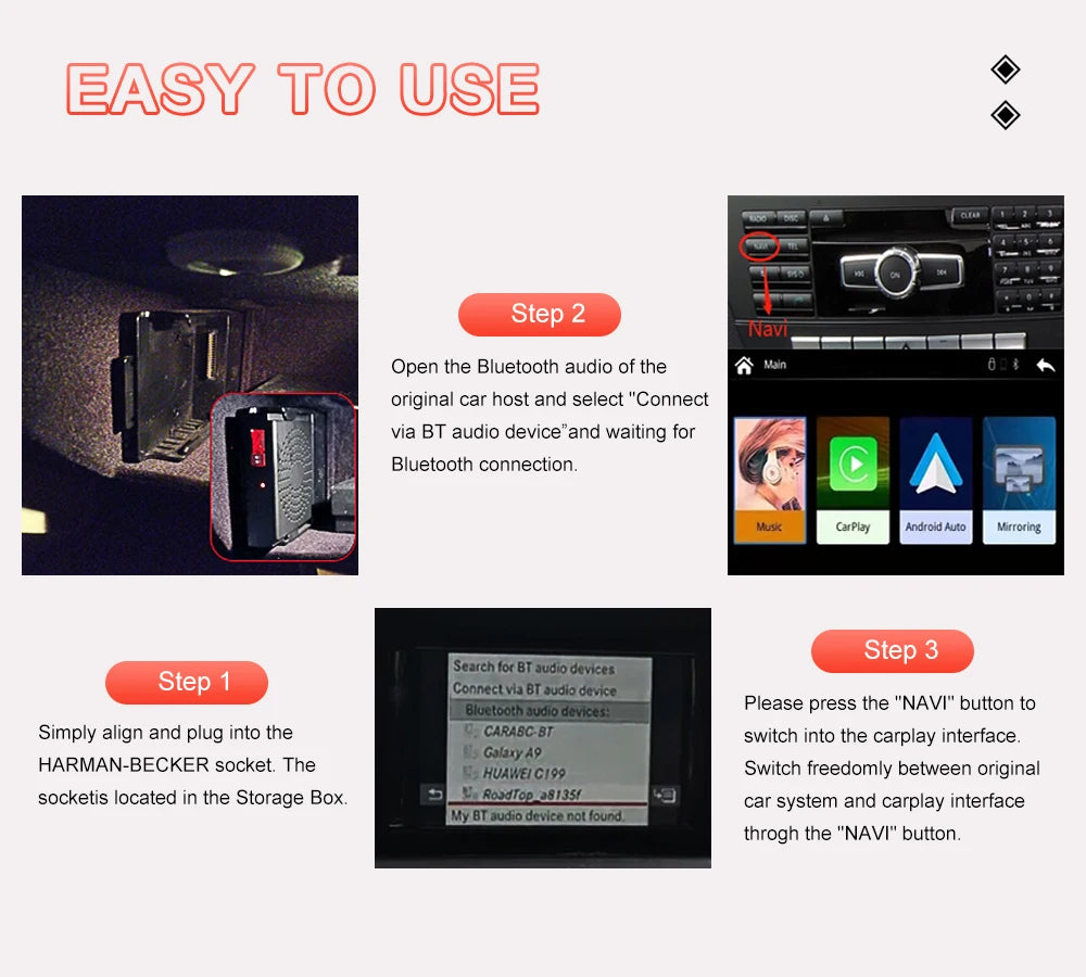 Wireless Carplay Becker Module For Mercedes Benz Class C W204 C204 S204 NTG 4.5 Support Android Auto Mirroring GPS Navigation