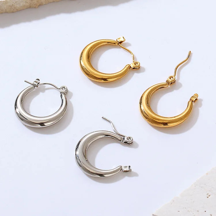Most Popular Style Titanium Steel Hoop Earrings For Women C-type Peach Heart Round Ear Ring Non-fading Hot Selling Ear Jewelry