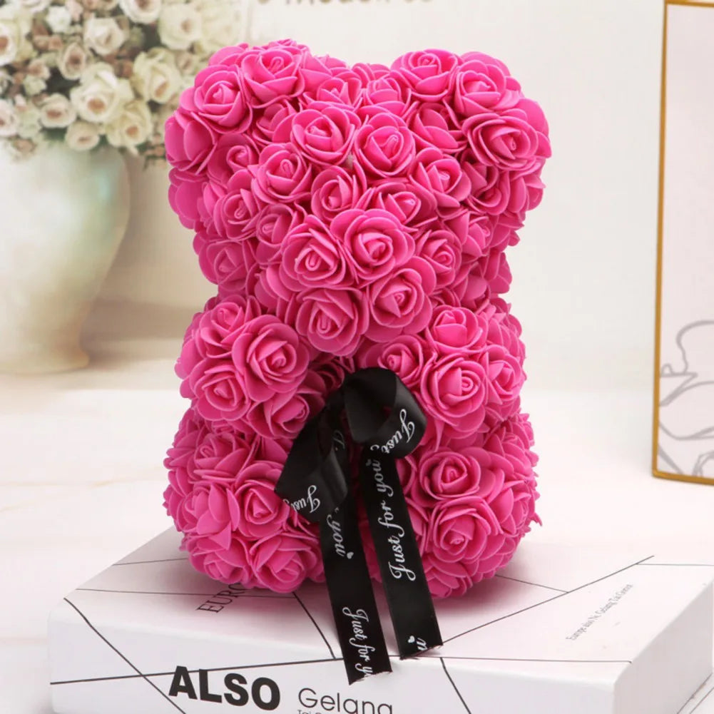 Valentines Day Gifts for Her,Rose Bear Rose Teddy Bear 10 inch Artificial Rose Flower Bear for Wedding, Mothers Day Anniversary