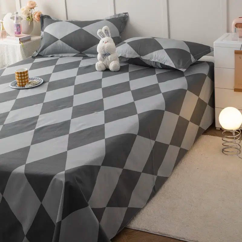 Bed Sheets Plaid Non-slip Comfortable Washed Twin Queen Full Size Nordic Style Universal Bedspread Simple Durable Antibacterial