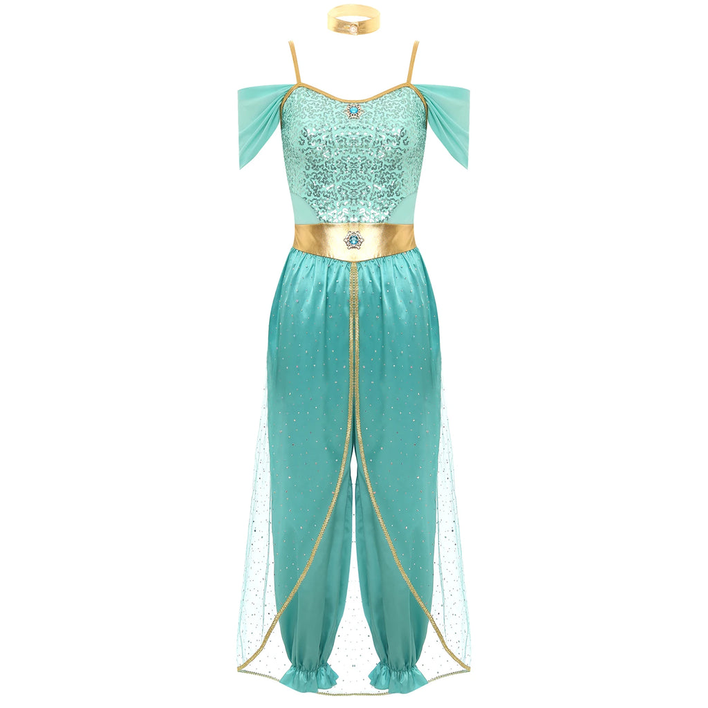 Festival Arabian Princess Costumes Indian Dance Embroider Bollywood Jasmines Costume Party Halloween Cosplay Jasmines Outfit