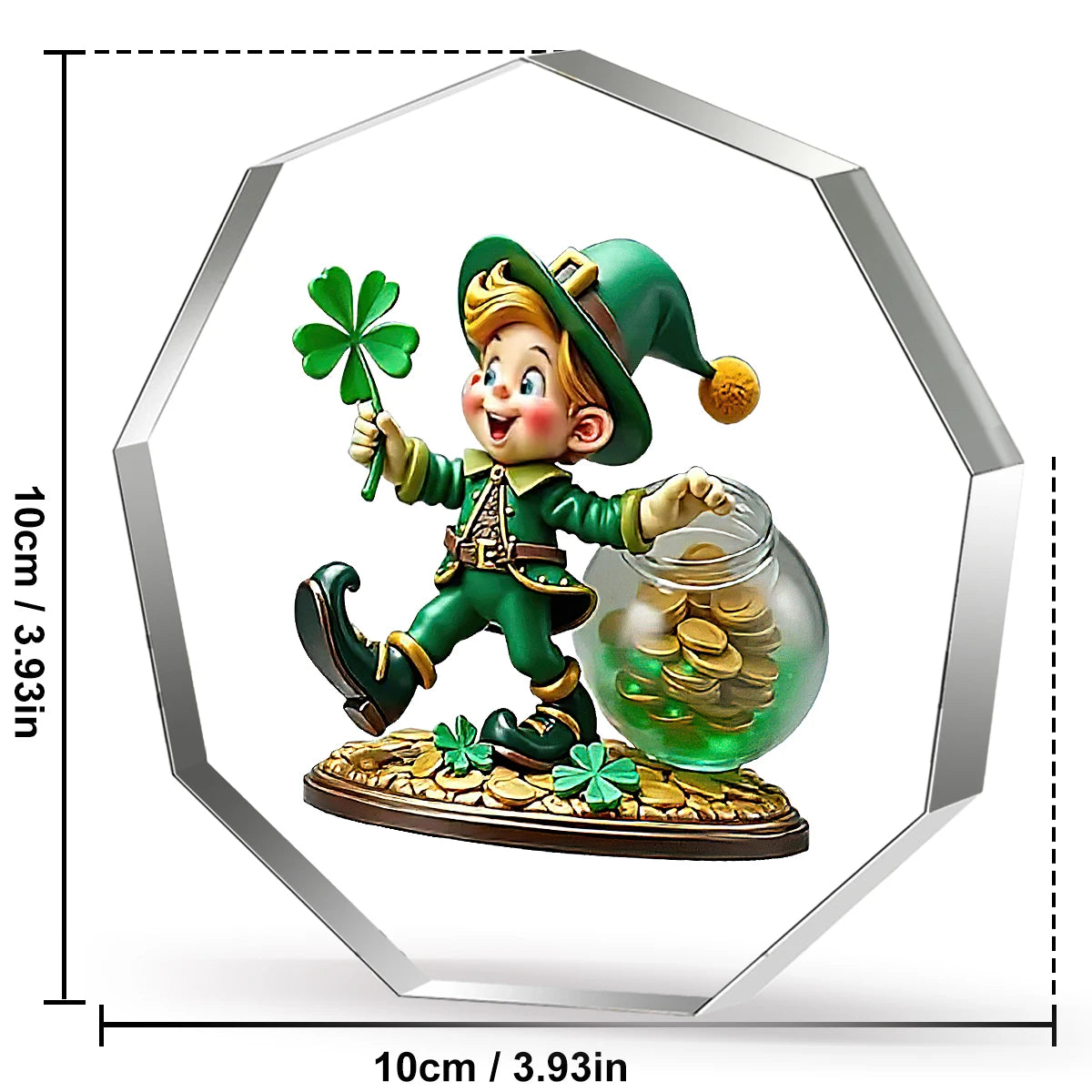 St. Patrick’s Day Leprechaun Acrylic Decor: Four-Leaf Clover & Pot of Gold Lucky Ornament for Home/Desk