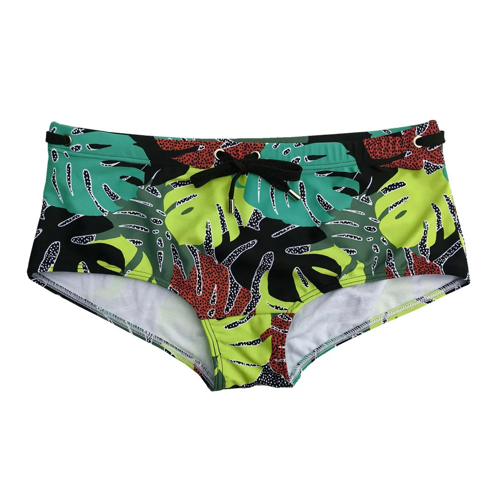 Sexy Swimming Trunks Mens Leaf Swim Boxer Briefs Swimwear Young Man Swimsuit Beach Wear Surfing Bathing Suit Shorts zwembroek
