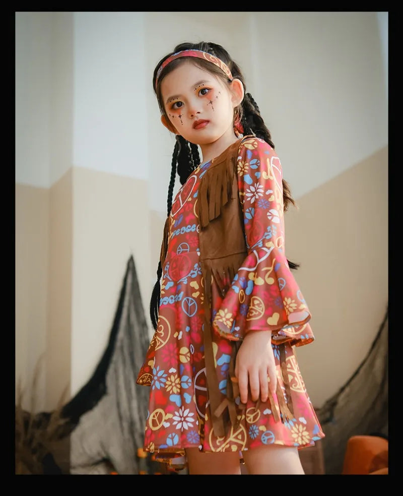 European and American Girls Dress Retro Hippie Vintage Style 70s Disco Party Costume Halloween Cosplay Outfit Stage Performance