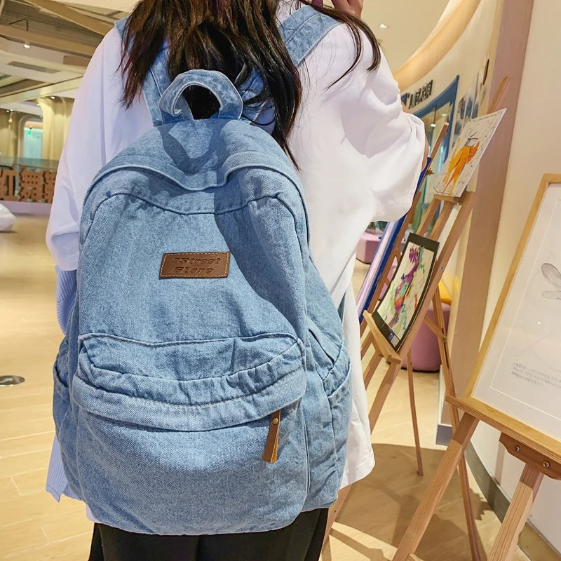 New Men's and Women's Denim Backpack Large Capacity Laptop Bag Travel Backpack College Student Backpack