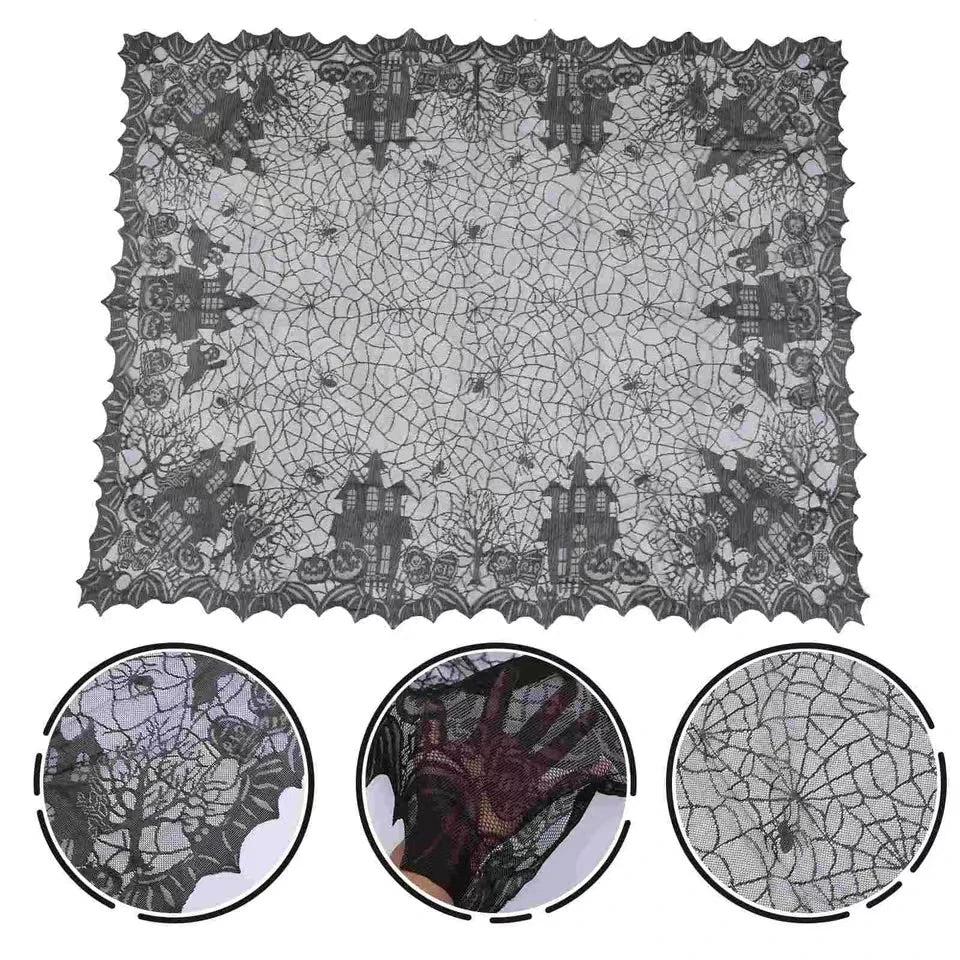 1 pcs of Halloween lace tablecloth spider web skull pattern rectangular shape for party decoration haunted house pumpkin design