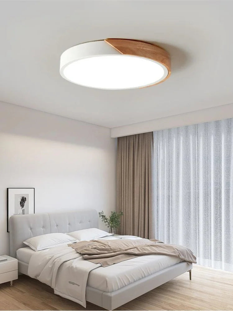 Nordic LED Ceiling Light Wooden Macaroon Circular Ceiling Lamp Modern Simple  Bedroom Balcony Study Home Decor Lighting