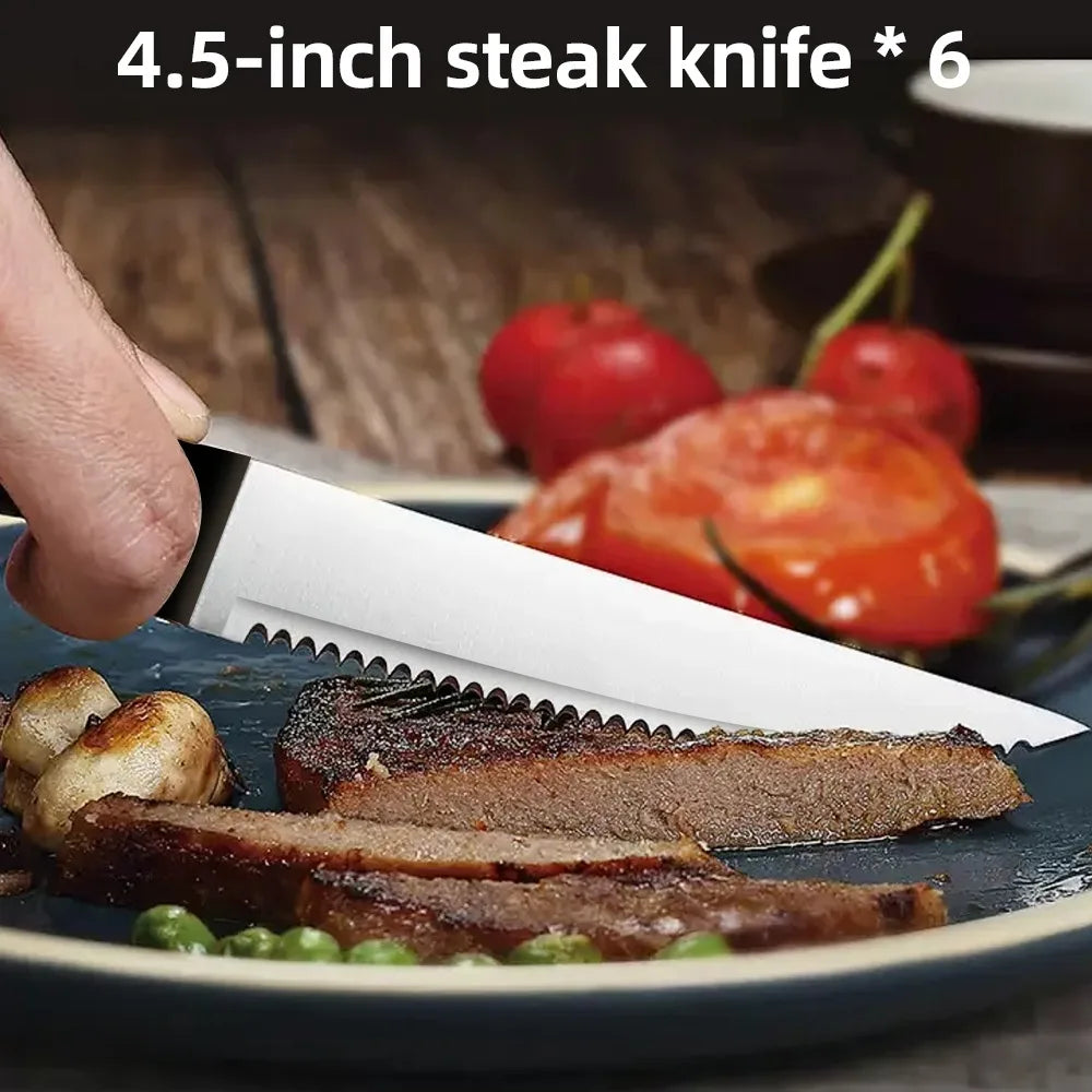 ZENG Full 15pcs Chef Knife Set Stainless Steel Kitchen Knives Sets with Scissors,Sharpening Rod,Solid Wood Holder Cooking Tool