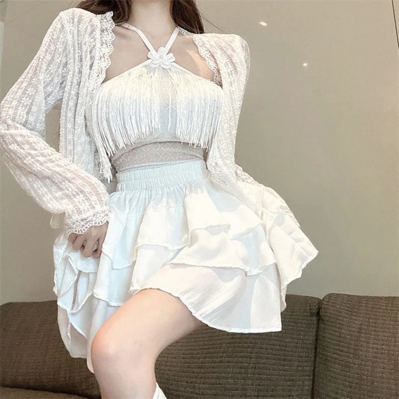 Summer Sexy Tassel Halter Camisole Women Solid Color Sleeveless Slim Tank Top