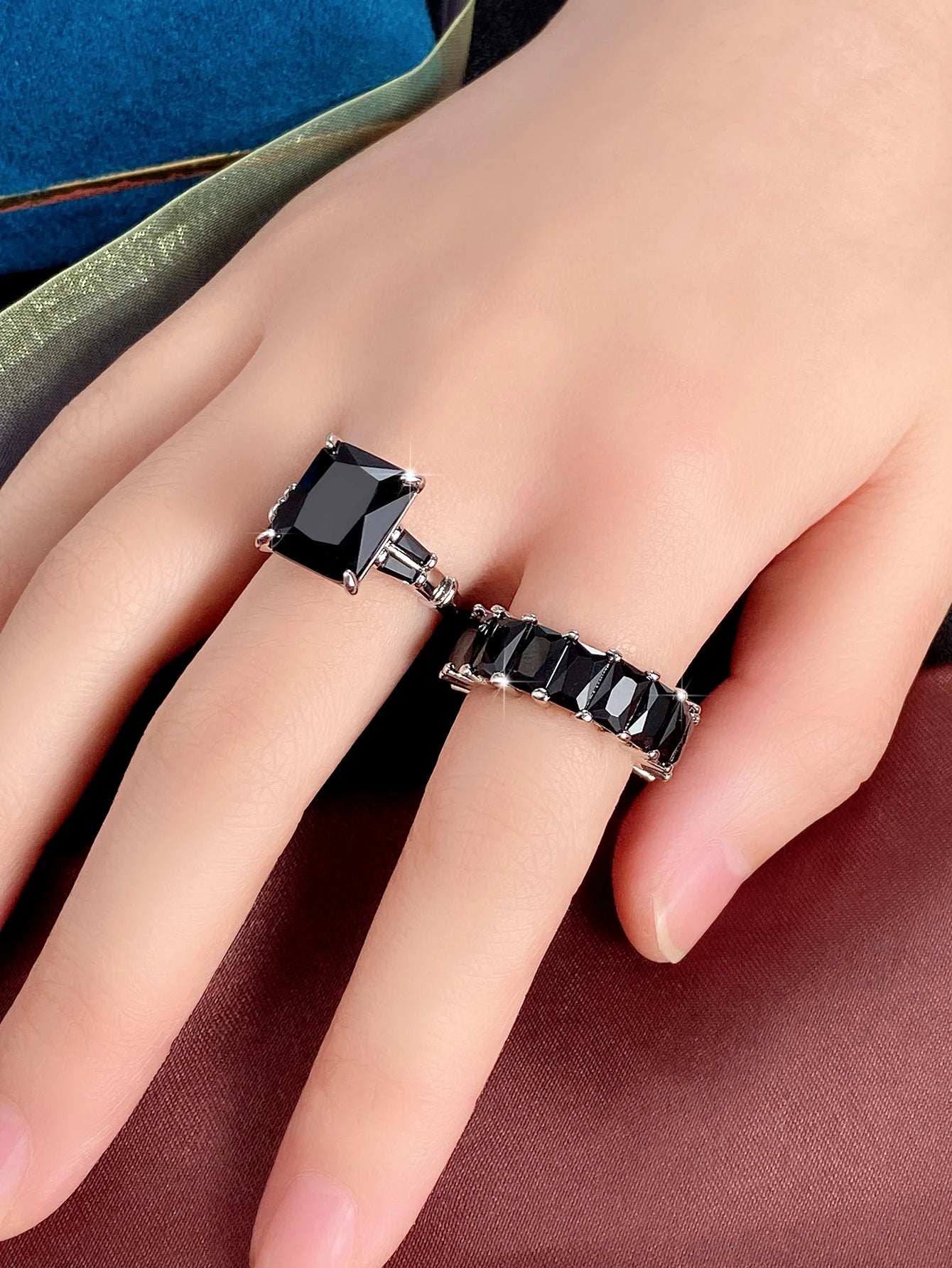 CAOSHI 2Pcs/Set Gorgeous Wedding Rings for Women Brilliant Cubic Zirconia Finger Jewelry for Anniversary Party Fashion Lady Gift
