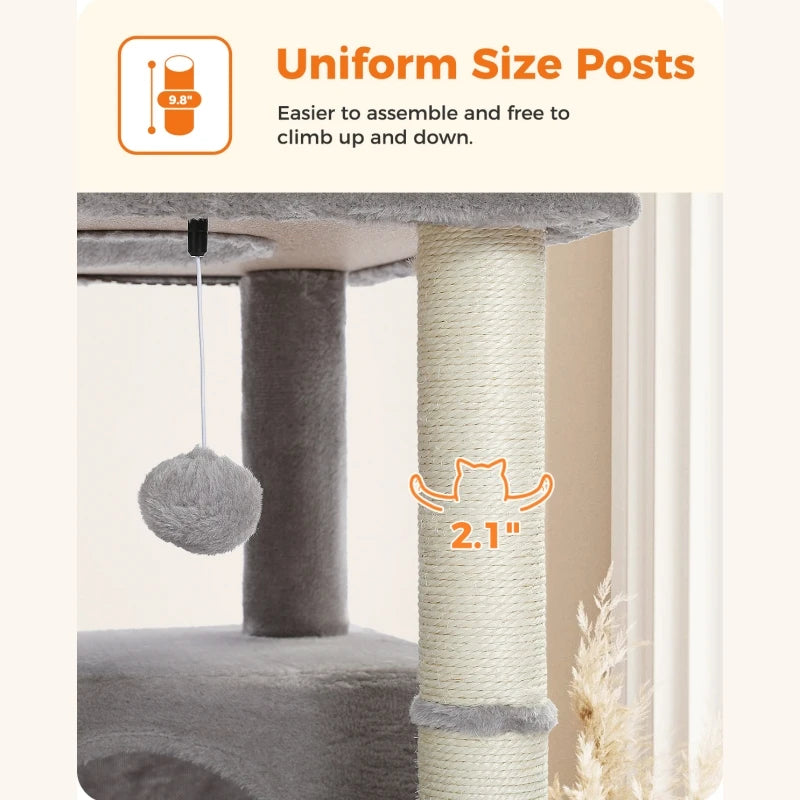 Cat Tree With Top Perch, Cat Tower With Plush Hammock, Cat Shelves And Dangling Pompom, Cat Scratching Posts And 2 Condos Houses