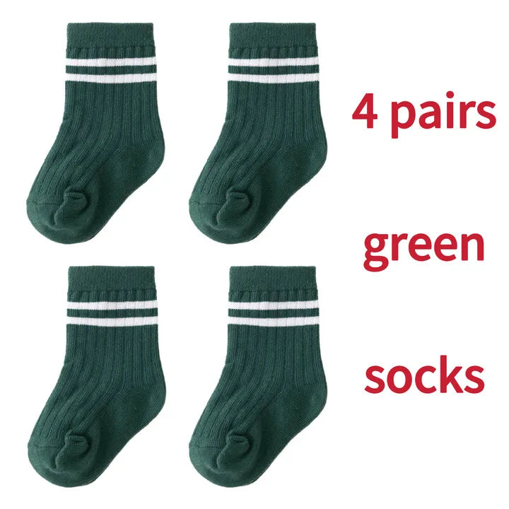 4 Pairs/set Babys Boys Striped Socks Pure Cotton Ribbed Toddler Boys Ankle Socks Pack Soft Kids Accessoies Clothes For 0-5Y Boys