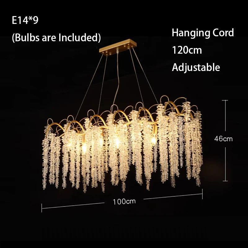 Morden LED Art Strip Crystal Ceiling Chandeliers Branch Pendant Lamp Villa Hall Hanging Light Home Decor Lustre Lighting Fixture