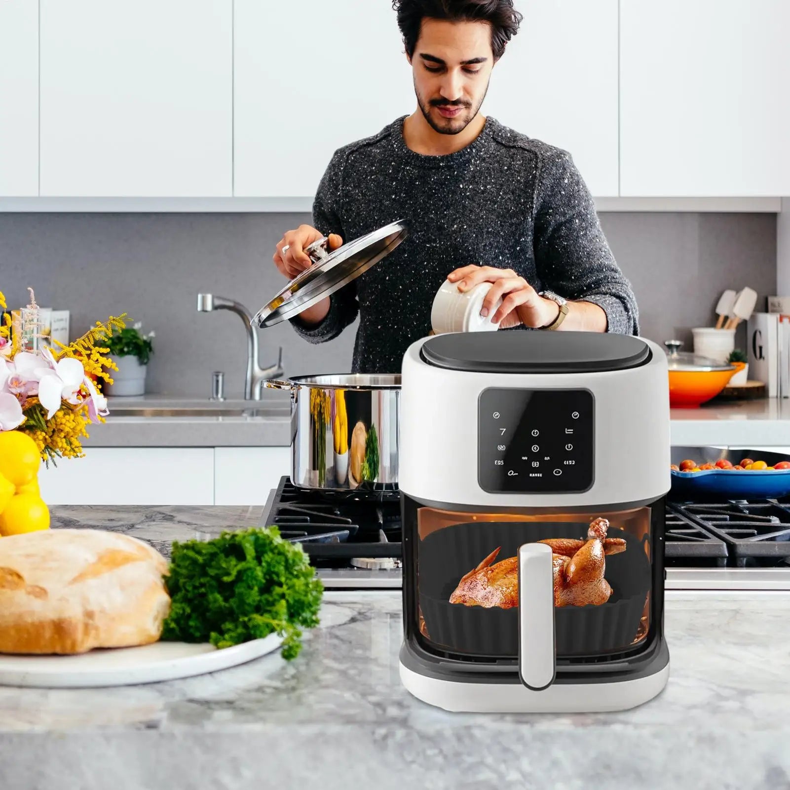 Silicone Air Fryer Liners Pot Square Airfryer Basket Plate Cooking Gadgets Reusable Non-stick Pizza Pan Oven Kitchen