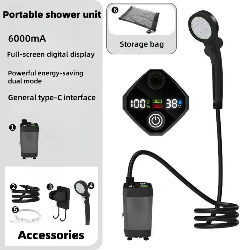 Outdoor shower unit - Portable bathing device, suitable for camping, construction sites and household use. Easy to use.