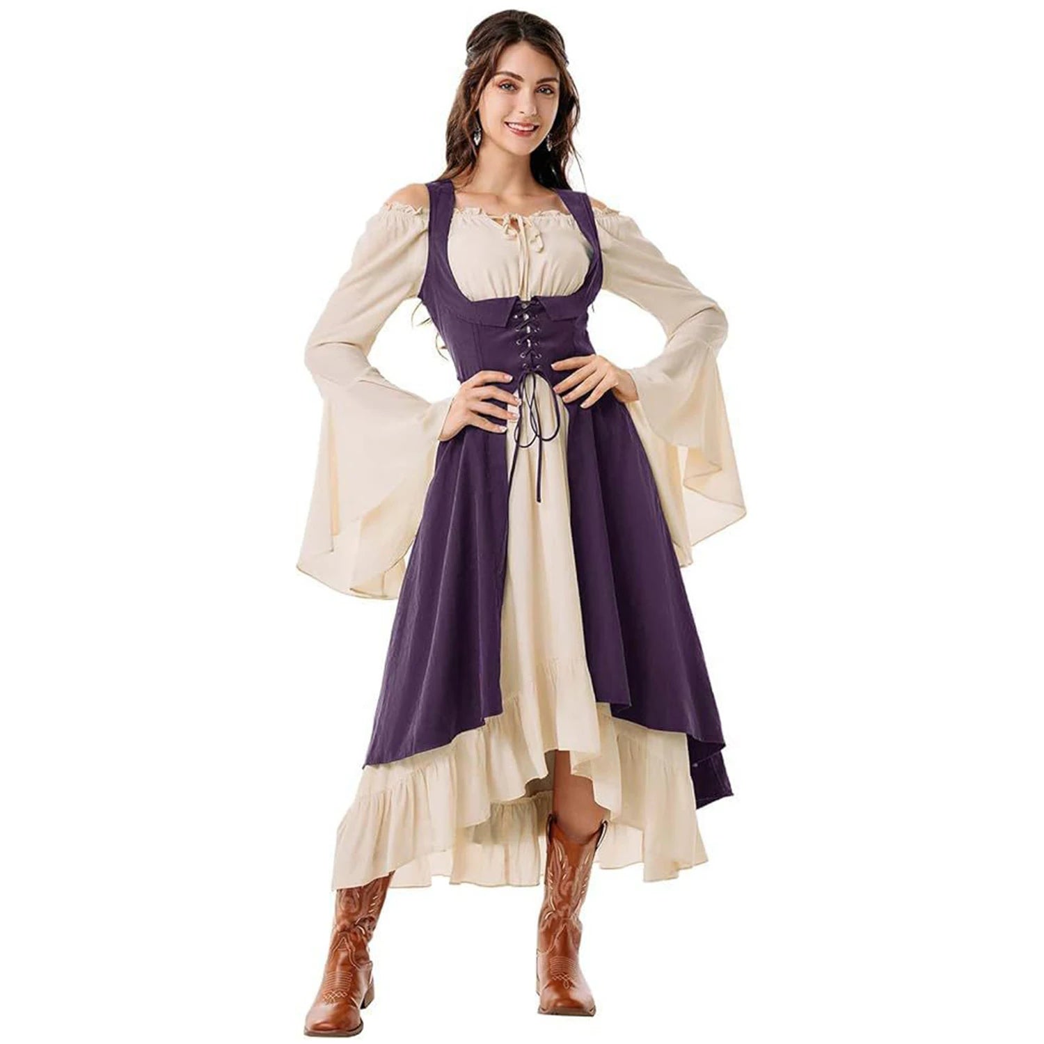 Womens Vintage Cosplay Party Costumes Halloween Pirate Costume Captain Huntress Clubwear Corset Dresses  Renaissance GothicLong