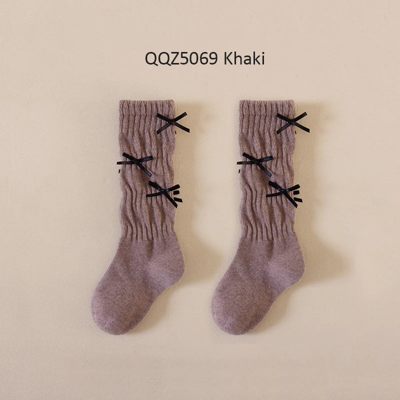Girls Long Socks Solid Color Sweet Bow Kids Long Sock Girls Student Socks For Girls Warm Girls Stocking For 1-12 Year