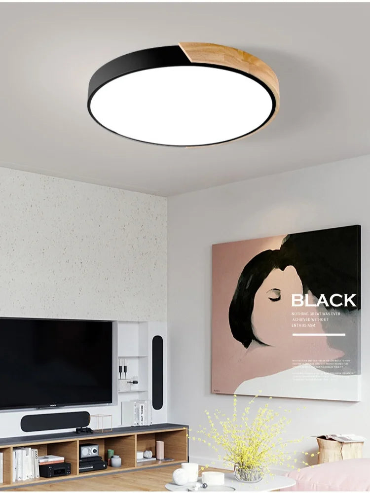 Nordic LED Ceiling Light Wooden Macaroon Circular Ceiling Lamp Modern Simple  Bedroom Balcony Study Home Decor Lighting