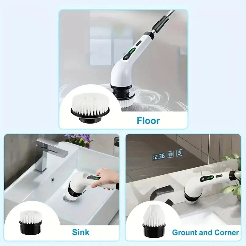 1 Set, Electric Cleaning Brush, Cordless Electric Rotating Scrubber, 7 Brush Heads and Adjustable Extension Handle, Bathroom Cleaning Brush, Household Cleaning Tools