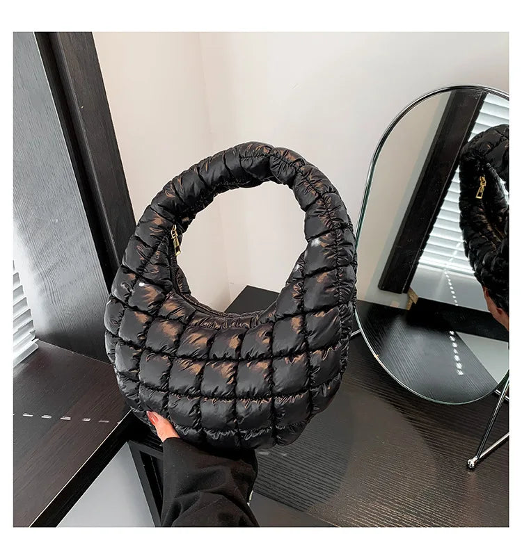 Quilted Embroidered Thread Women's Bag Pleated Cloud Mini Handbags Down Padded Lightweight Clutch Bag Cotton Small Shoulder Bags