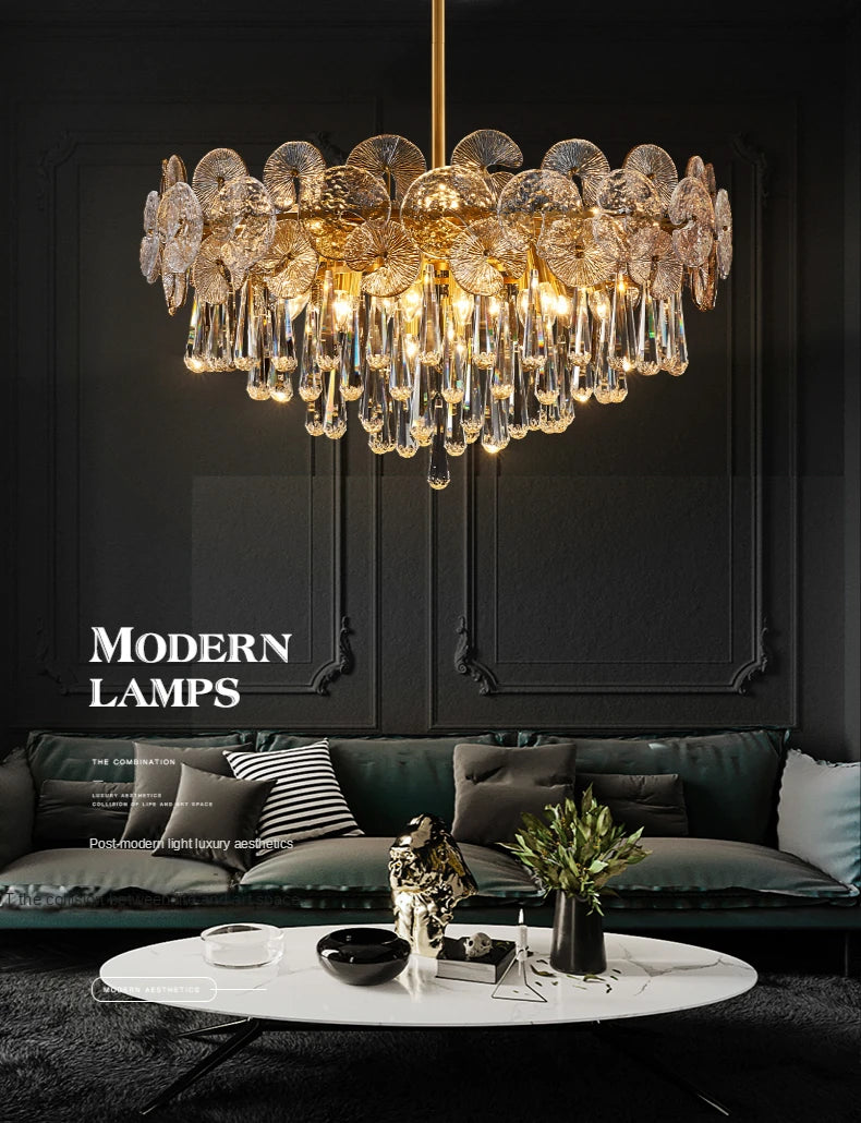 Nordic Luxury Living Room Lotus Pendant Lamp 2024 Modern Crystal Chandeliers Bedroom Restaurant Hotel Home Decor Lustre Fixtures