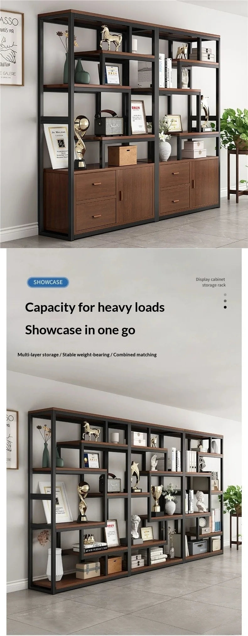Industrial Iron Bookcase Bookshelf Wall Shelf Storage Cabinet Display Rack Living Room Office Divider Armoires Librero Furniture