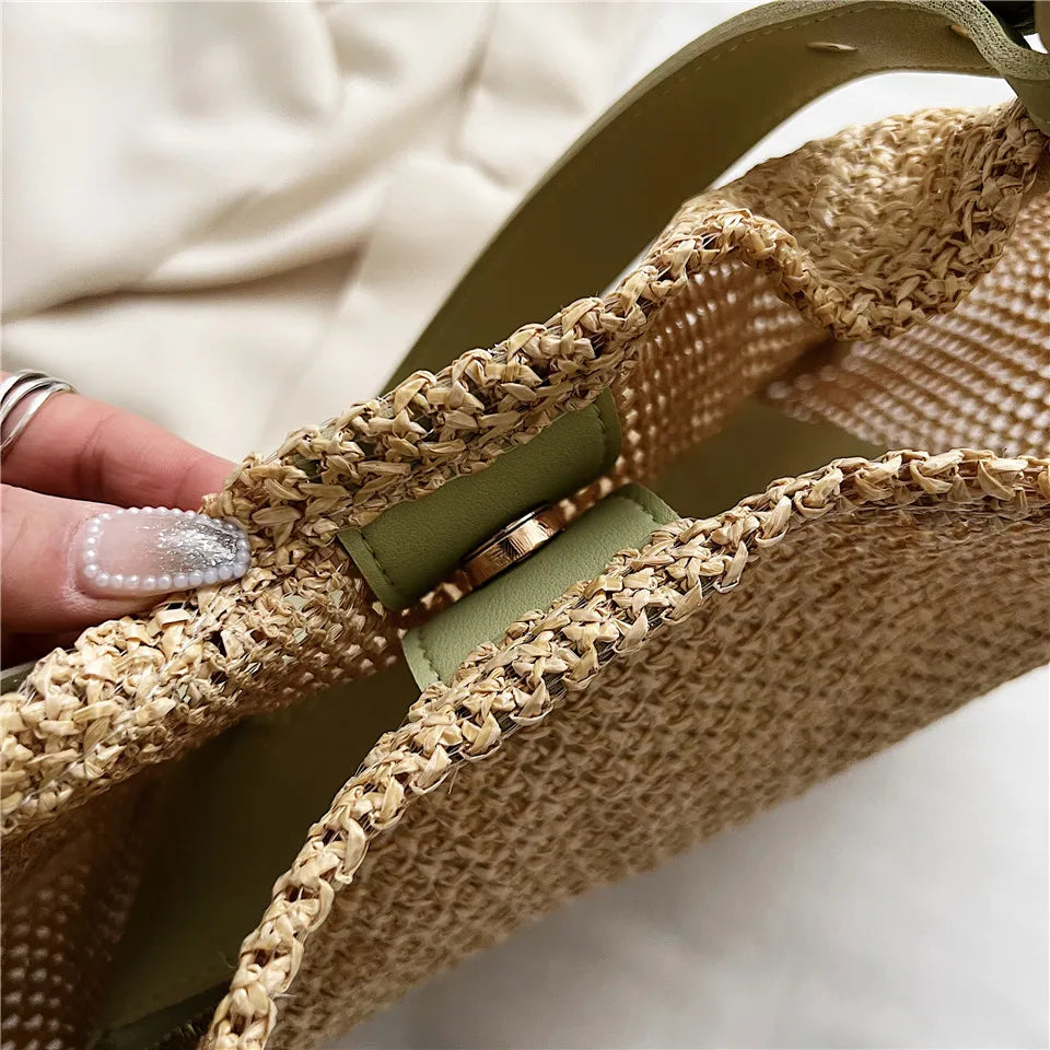 Summer Large Beach Bag Ladies Designer Tote Straw Woven Hollow Shoulder Out Soft Large Capacity Vacation Shopping Handbag Purse