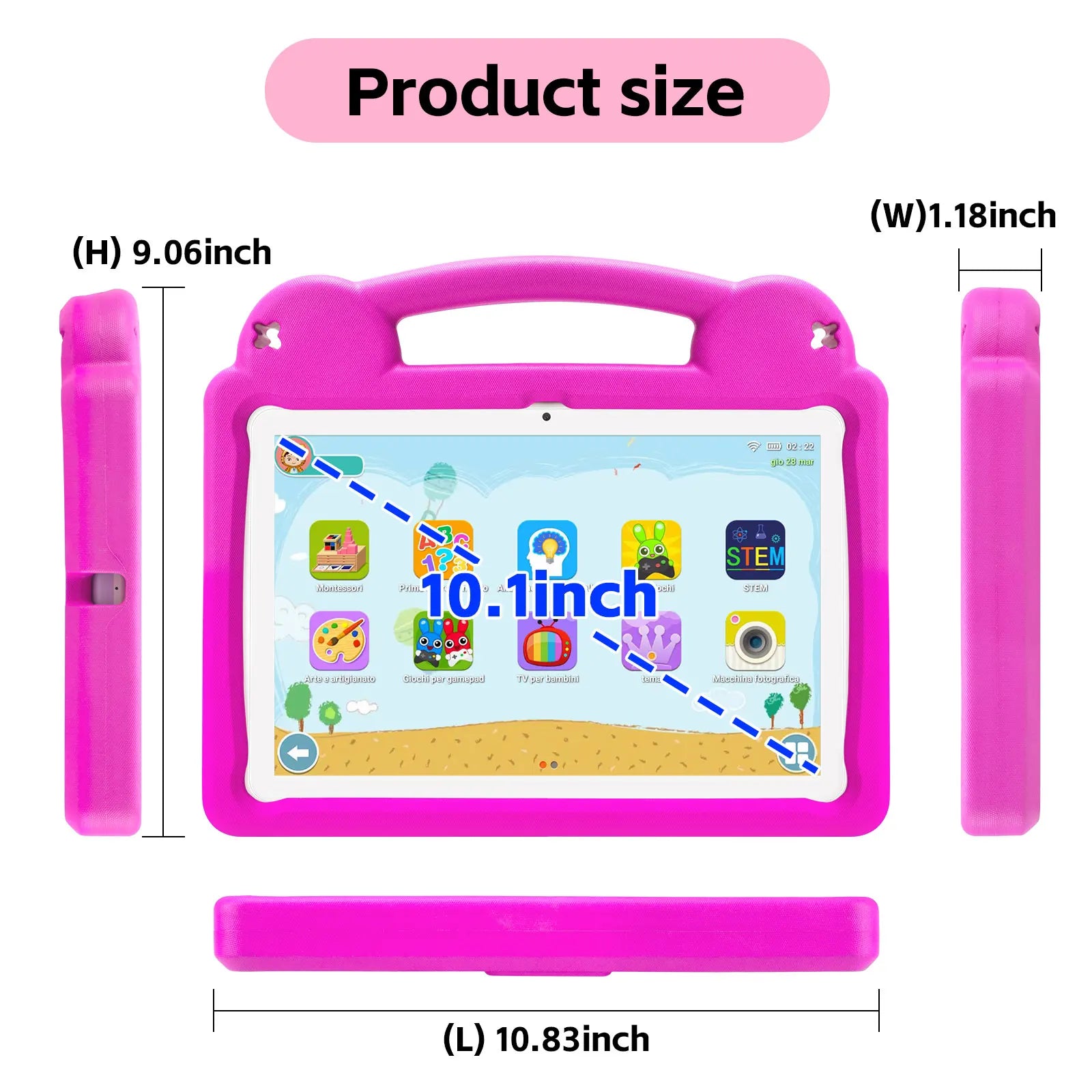 Paitanry 10.1 Inch Kids Tablet 5000Mah Octa-Core 8GB（4+4 Expand）RAM 64GB ROM A523 2.0GHZ Learning Education Children's Tablets