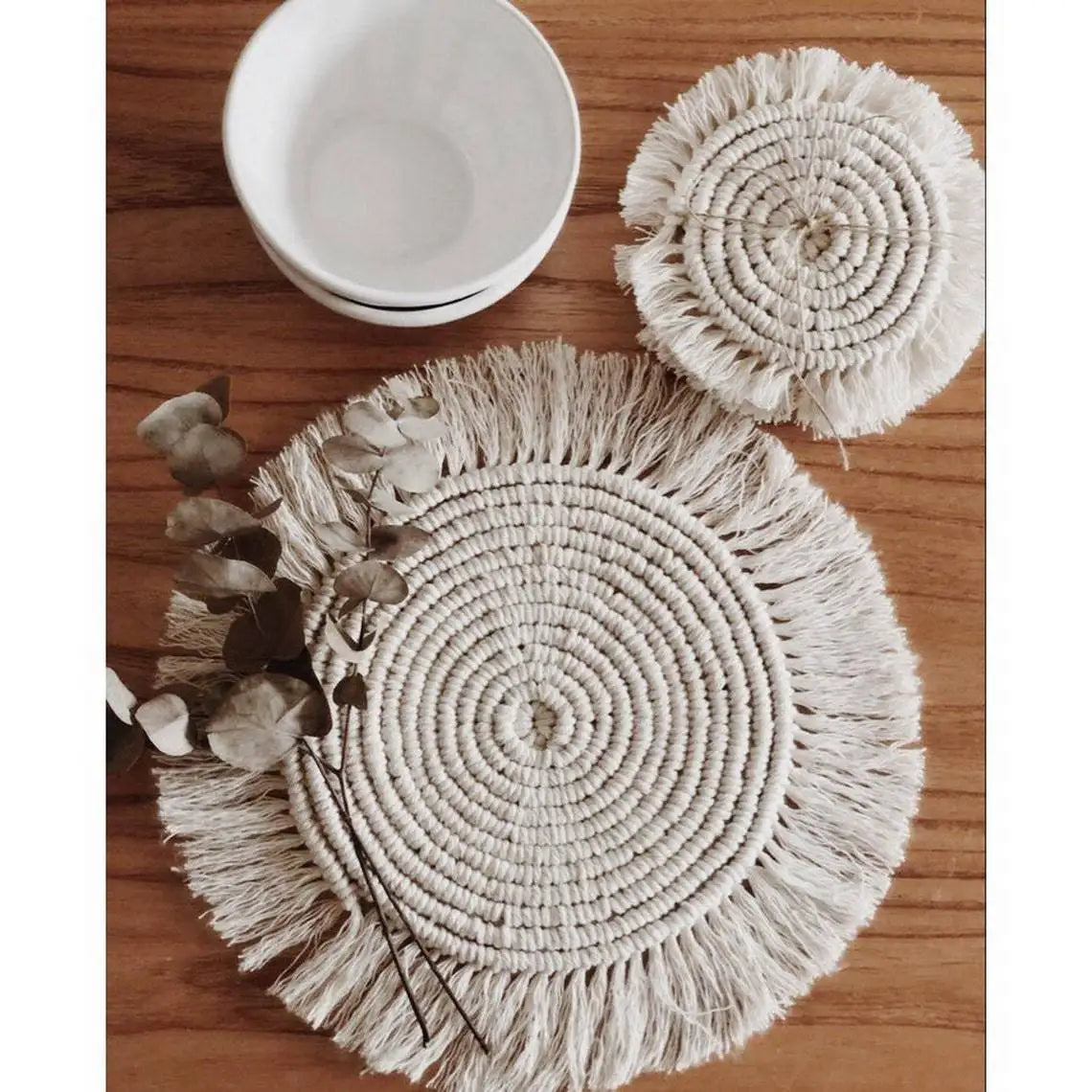 Macrame Placemats Cup Mat Bohemia Tablecloth Coaster Cup Pad Northern non-slip Mat Pure Handcrafted Cotton Braid Insulation Mats