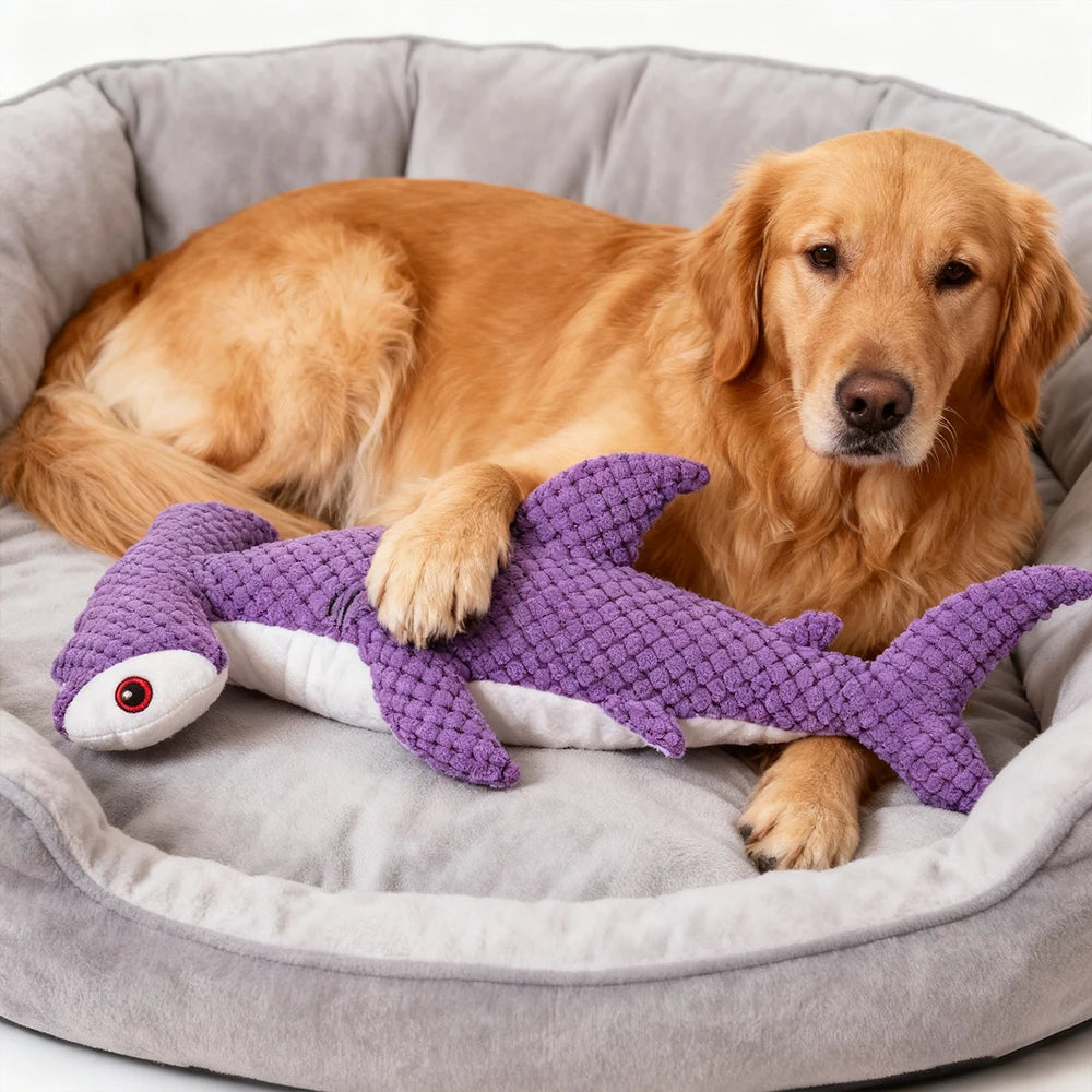 Pet Bite-Resistant Plush Interactive Toy with Sound, Shark-Shaped, Suitable for Large, Medium, and Small Pets Such as Cats and Dogs, Double-Layer Fabric, Built-In Airbag