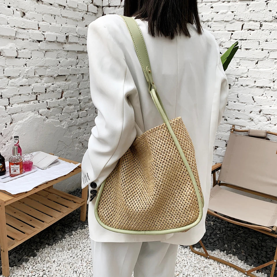 Summer Large Beach Bag Ladies Designer Tote Straw Woven Hollow Shoulder Out Soft Large Capacity Vacation Shopping Handbag Purse