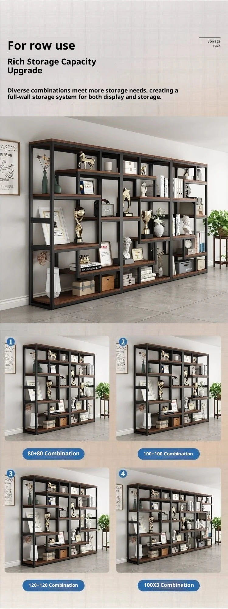 Industrial Iron Bookcase Bookshelf Wall Shelf Storage Cabinet Display Rack Living Room Office Divider Armoires Librero Furniture